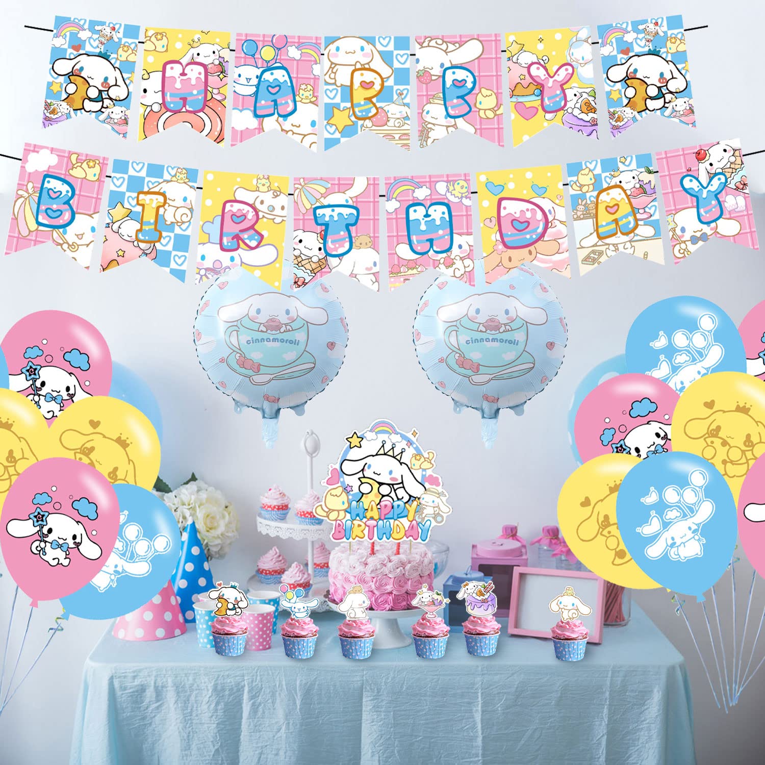 Cartoon Dog Birthday Party Decoration, Dog Include Kawaii Cartoon Theme Birthday Banner, Cake Topper, Latex Balloons, Foil Ballons for Kids Birthday Party Supplies, Baby Shower