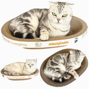 Miwoowim 4PCS 2 Cat Scratcher Bowl +1 Corrugated Scratch Pad with Box+ 1 Brush,Oval Shape Cat Scratcher Cardboard Bed, Cat Scratching Lounge Bed, Cute Round Cat Scratcher