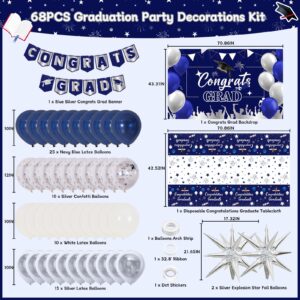 Graduation Decorations Class of 2024, Navy Blue Graduation Party Decorations 2024 Congrats Grad Banner Backdrop, Tablecloth, Star Foil Balloons Arch, 2024 Grad Decor for College High School Nurse