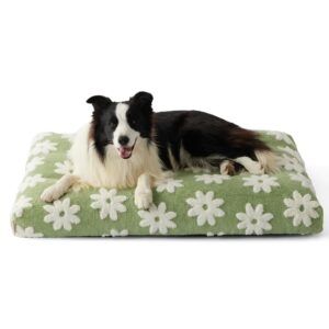 lesure large dog beds-thick shredded chopped foam pet bed, dog bed indoor with removable cover, cute modern fuzzy plush & anti slip bottom(36'x27', green)