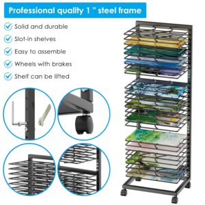 WISIMMALL Art Drying Rack, Paint Drying Rack with 27 Removable Shelves, Lockable Wheels, Metal Art Storage Rack, Art Drying Rack for Classroom, Art Studios and Schools