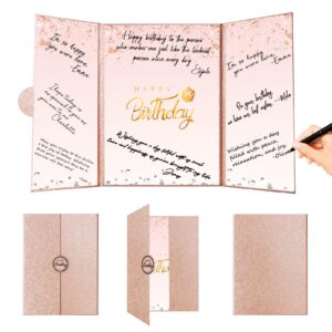 crenics rose gold happy birthday decorations, creative birthday guest sign in book alternative, birthday signature book 18" x 12", great birthday gifts for women or girls