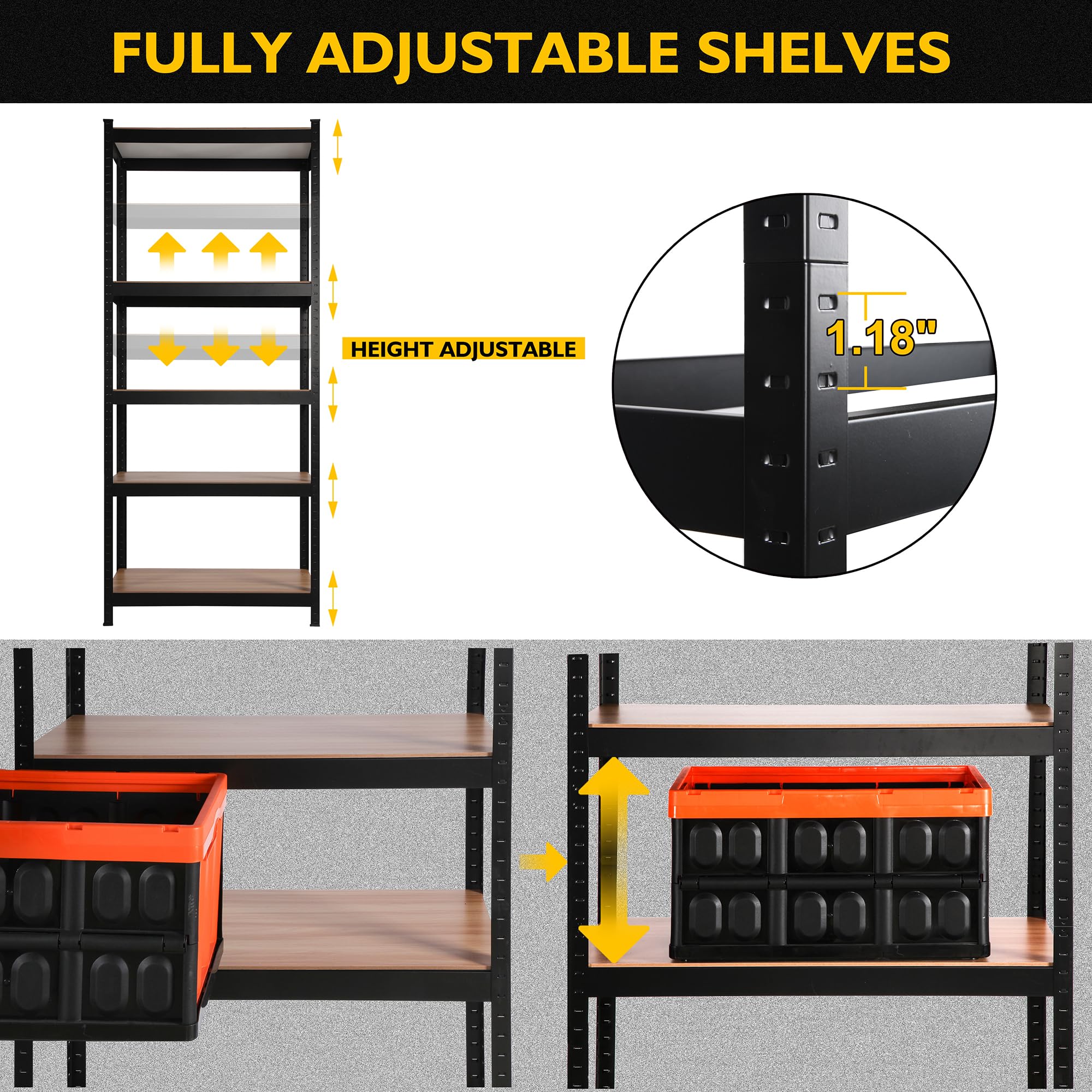 PACHIRA E-Commerce 31.5" W x 15.75" D x 71" H Dual Color Garage Storage Shelves, 5 Tier Narrow Metal Shelves 1100LBS Heavy Duty Garage Shelving Unit Adjustable Shelf Rack