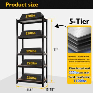 PACHIRA E-Commerce 31.5" W x 15.75" D x 71" H Dual Color Garage Storage Shelves, 5 Tier Narrow Metal Shelves 1100LBS Heavy Duty Garage Shelving Unit Adjustable Shelf Rack