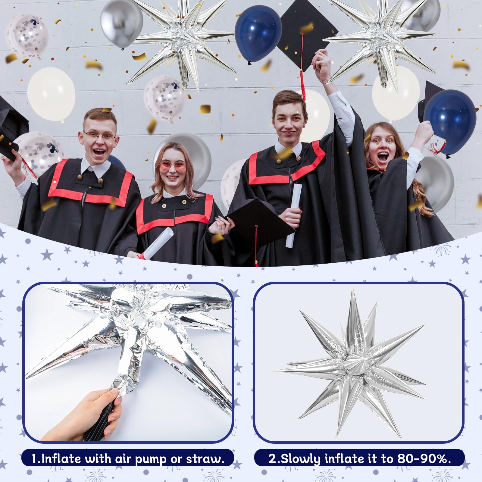 Graduation Decorations Class of 2024, Navy Blue Graduation Party Decorations 2024 Congrats Grad Banner Backdrop, Tablecloth, Star Foil Balloons Arch, 2024 Grad Decor for College High School Nurse