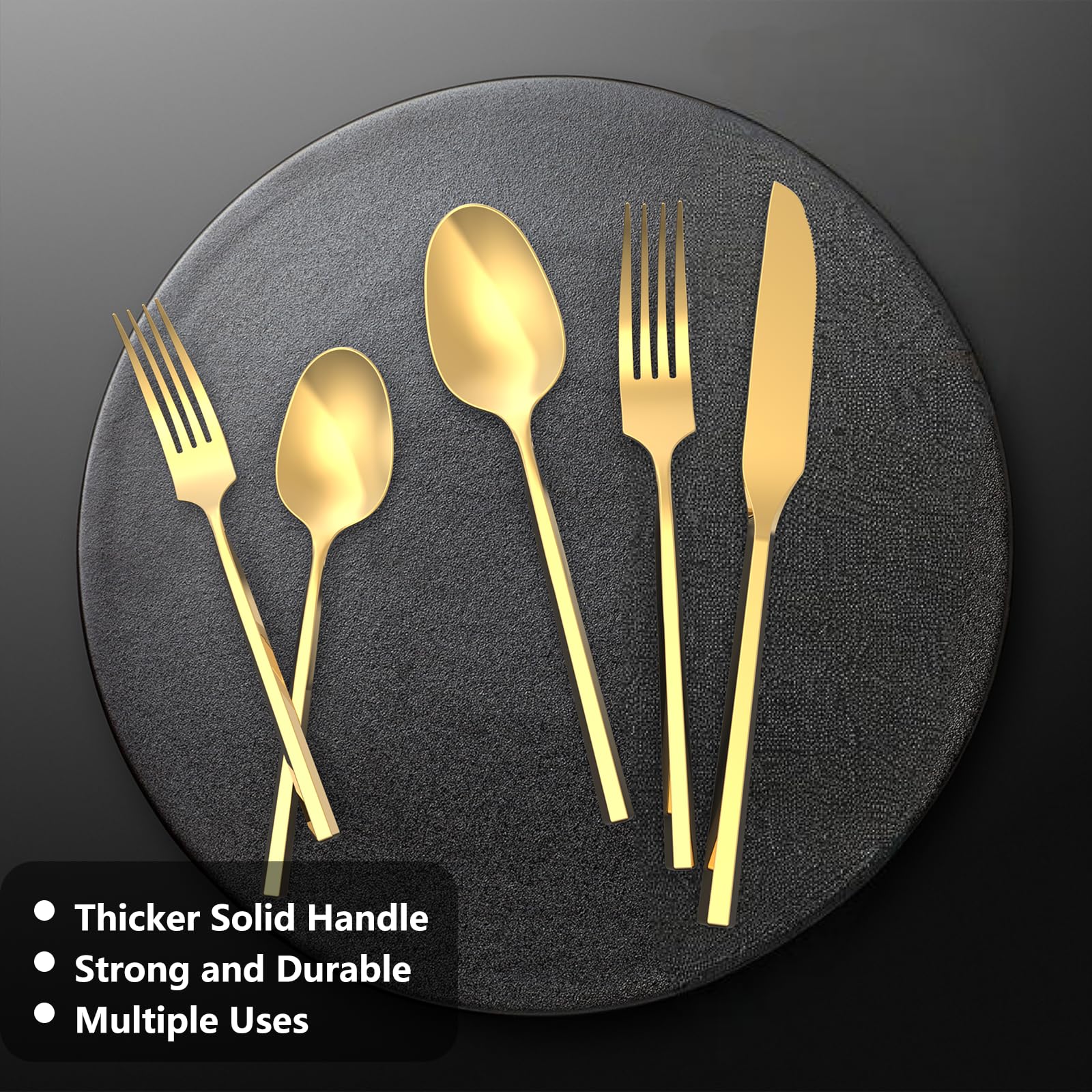 Kikbioee Gold 20 Piece Forged Stainless Steel Silverware Set, Hexagon Handle Flatware, Modern Mirror Finish Cutlery Set, Service for 4, Dishwasher Safe