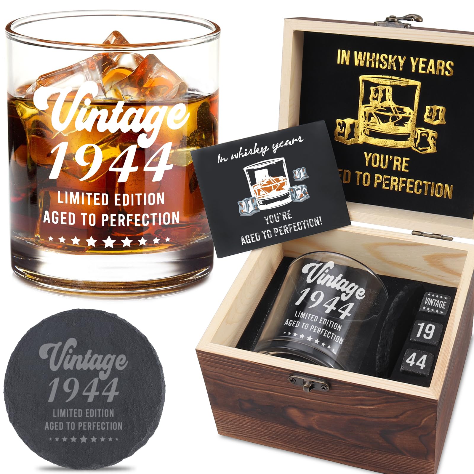 LEJIAJINW 80th Birthday Gifts for Men - 80th Whiskey Birthday Decorations Men - 80 Year Old Gifts for Men - 80th Bday Gifts Ideas for Men Dad Husband Friends - Whiskey Glasses Set Gifts for Men