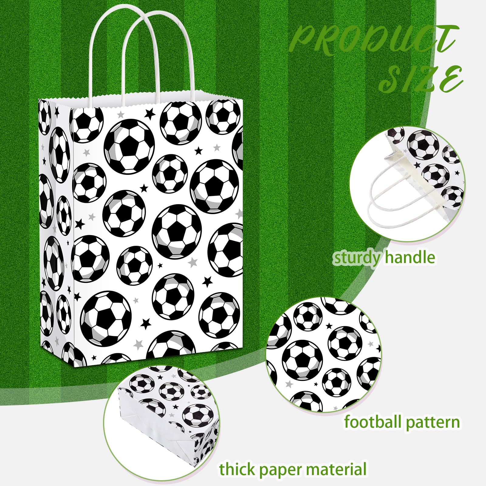 Blulu 24 Pack Soccer Gift Bags Soccer Party Favor Bags White Kraft Paper Soccer Bags for Treats Soccer Goodie Bag Favors for Sports Theme Party Decorations, Game Celebration