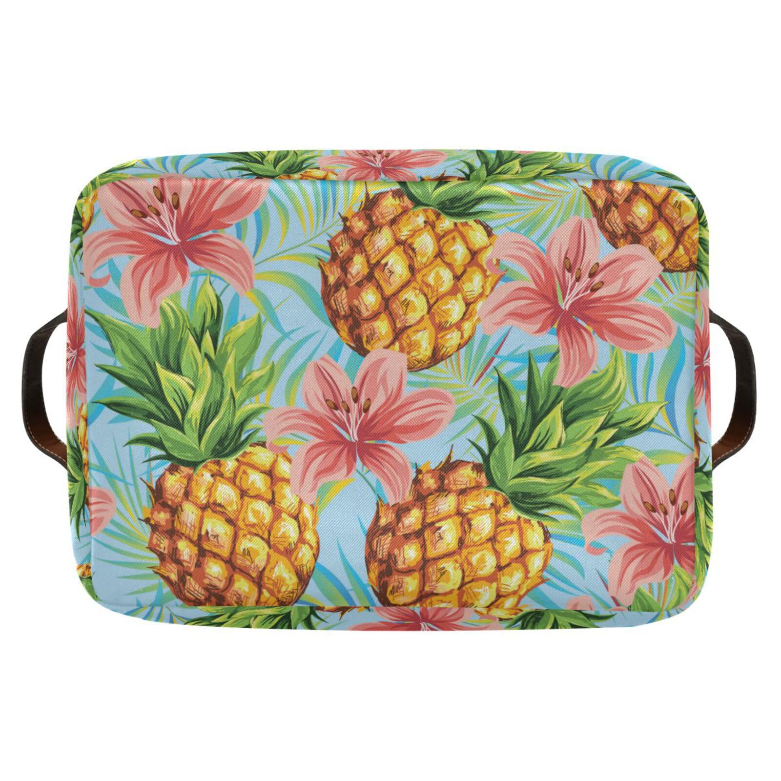 xigua Pineapple Storage Basket 1 Pack, Foldable Canvas Fabric Rectangular Storage Bin with Handles for Home, Closet, Office, Bedroom