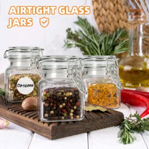 SKOCHE Spice Jars 20 Pack - 4 oz Small Glass Jars with Airtight Hinged Lids, Spice Herb Jars with Labels and Silicone Funnels, 4oz Glass Jars with Lids Ideal for Spice Herbs