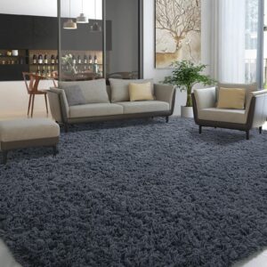 balapet modern plush area rug 10x14, ultra soft large faux fur area rug for bedroom living room, non-skid indoor carpet for kids playroom home decor，dark grey