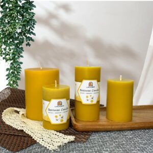 Lacaser Beeswax Pillar Candles,100% Pure Beeswax Candles,Long Burning Time 40 Hours Each,80 Hours Total for Set, Bees Wax Candle for Home, Size 2”x 4” (2 Packs), Dripless& Smokeless