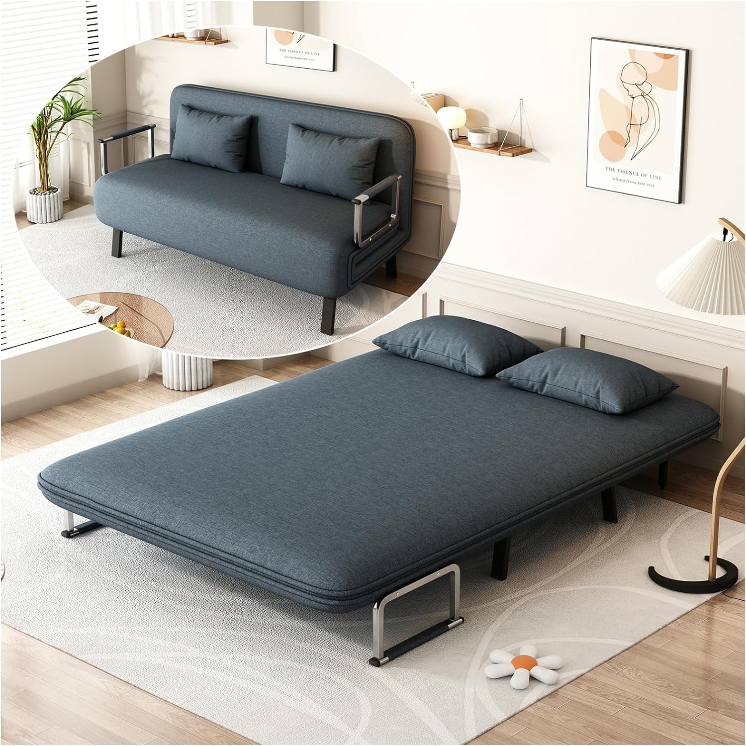 Convertible Sleeper Sofa, 55″ Tri-Folding Queen Sofa Bed with Adjustable Backrest, Velvet Comfy Loveseat Sleeper, Sleeper Sofa Bed for Adults, Modern Futon Sofa Bed for Bedroom Living Room (55in)