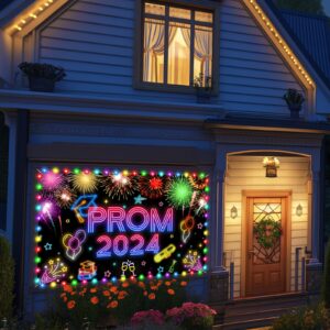 Glow Graduation Party Decorations Banner, Neon Prom 2024 Congrats Grad Banner Backdrop Photo Background with LED light for Class of 2024 Graduation Party Supplies Decor High School College Outdoor Indoor