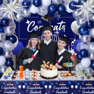 Graduation Decorations Class of 2024, Navy Blue Graduation Party Decorations 2024 Congrats Grad Banner Backdrop, Tablecloth, Star Foil Balloons Arch, 2024 Grad Decor for College High School Nurse