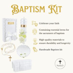 5 Pcs White Baptism Candle Set for Boys and Girls - Velas para bautizo - Vela de bautizo para niño - Vela para bautizo de niña - Catholic Baptism Candle Set Girl - Baptism kit Baptism Shell Bible