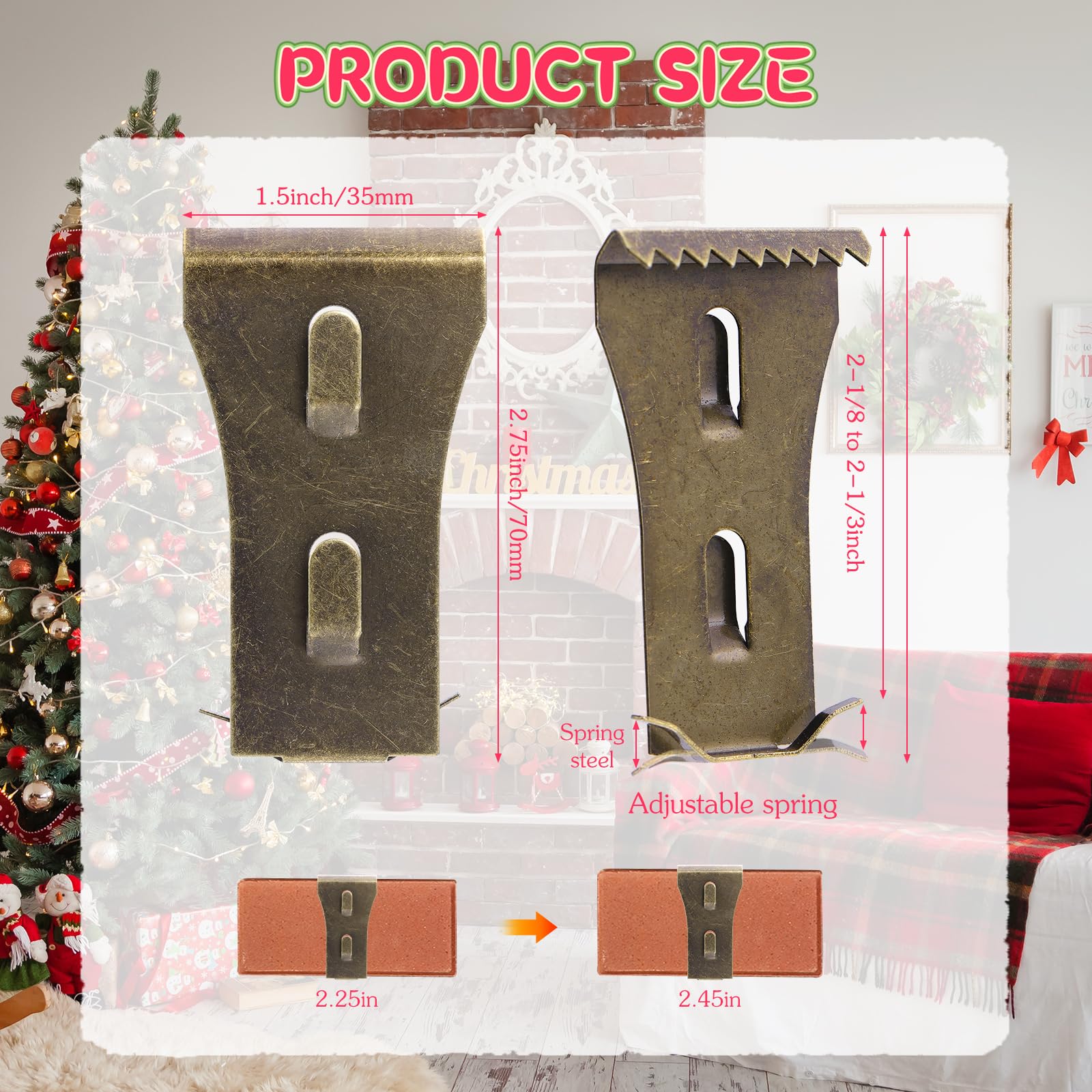 12Pcs Brick Clips or Brick Hangers for Hanging Outdoors, Brick Wall Clips Fits 2-1/4 to 2-2/5 Inch for Hanging Wreaths Lights Garlands Pictures, Brick Wall Hook Clips No Drill