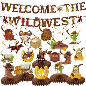 western cowboy party decorations western banner wild west hanging swirls cowboy honeycomb centerpieces for cowboy theme birthday baby shower party supplies