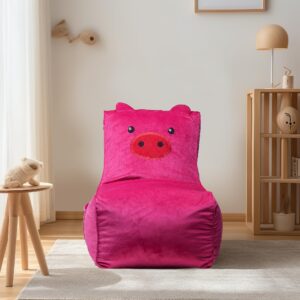 Cvortll Bean Bag Chair for Kids, Cute Pig L-Shape Animal Bean Bag Sofa with Top Handles and Side Pockets, Cute Soft and Comfy Bean Bag Chair with Filler Included, Ages 1+ Children's Day Gifts