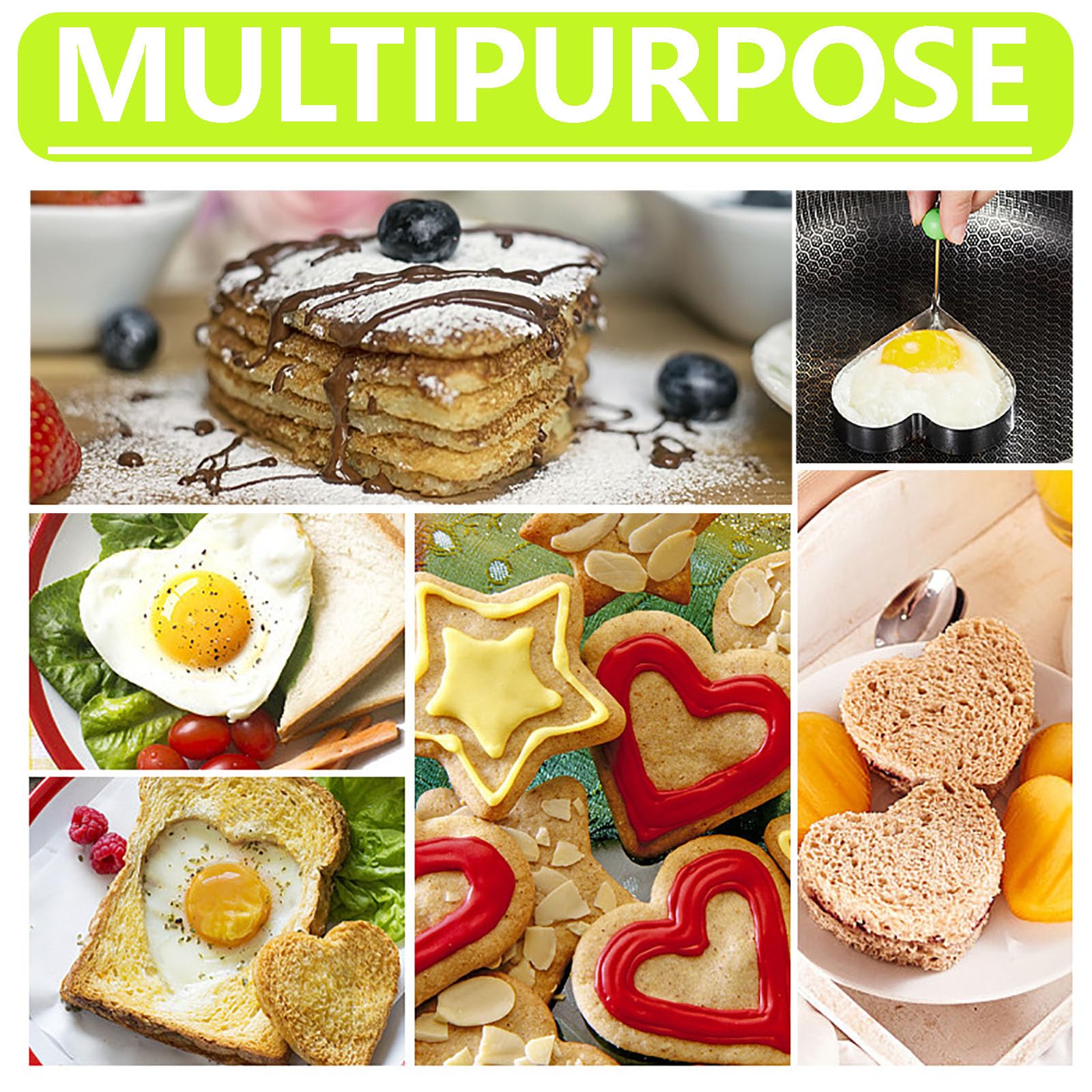 Heart Shaped Egg Pancake Molds, 2 Pack Egg Ring for Frying Eggs and Egg Mcmuffins Stainless Steel Hearts Egg Mold Pancake Ring with Oil Brush & Egg Separator for Love Breakfast Sandwiches