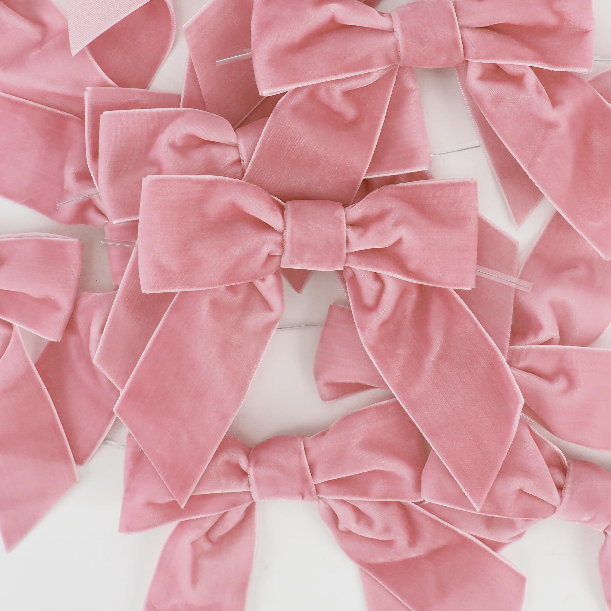 AIMUDI Pink Velvet Bows 4.5" Pink Velvet Easter Bows Premade Bows Light Pink Twist Tie Bows for Wreaths, Gift Basket, Spring Decor, Gift Wrapping, Swag, Wedding, Baby Shower Decoration - 12 PCs