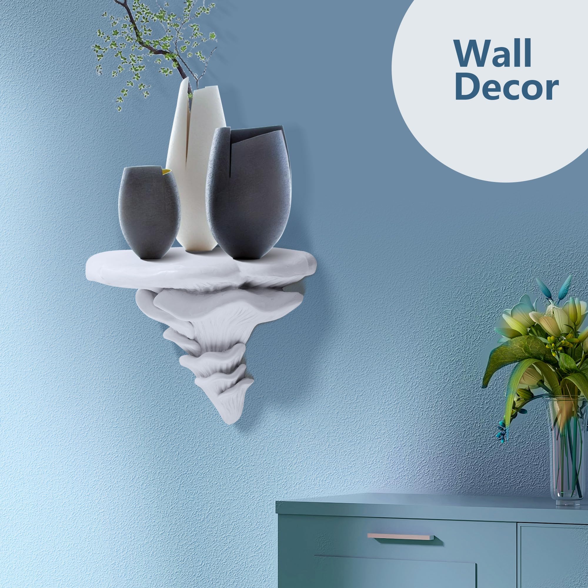 UITWMKTG 1 Pack Large Mushroom Shelf White Floating Shelves Unique Wall Decor Resin Decoration Hanging Shelf for Home Living Room Bedroom Kitchen Gifts for Mushroom Lovers