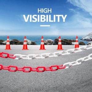 Plastic Chain Safety Barriers with Cone Chain Connector Kits, Caution Security Chain, Safety Chain for Traffic Cones (Chain Barriers, 12 Meter (1), 6 Connectors)