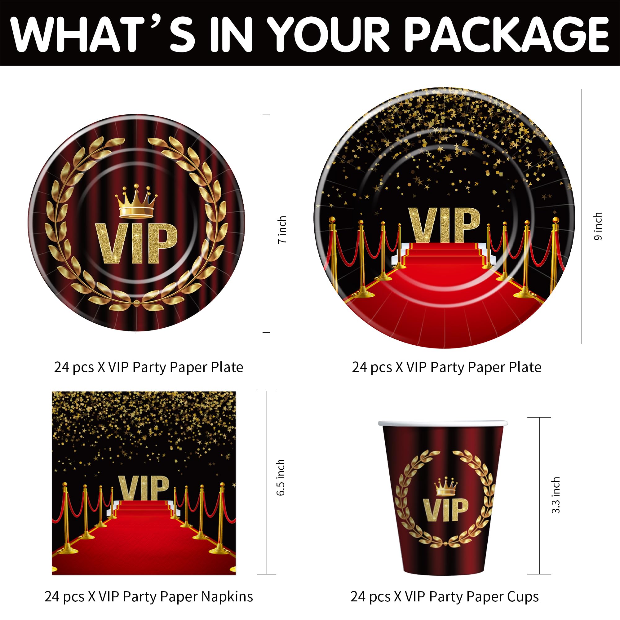 Xenorik VIP Party Decorations Tableware - Movie Star Red Carpet Birthday Party Supplies, Plate, Cup, Napkin, Tablecloth, Cutlery, Film Show VIP Pass Red Carpet Activity Prom Party Supplies | Serve 24