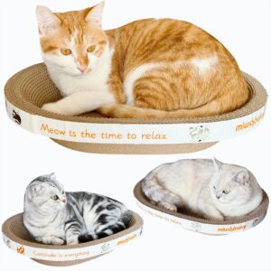 Miwoowim 4PCS 2 Cat Scratcher Bowl +1 Corrugated Scratch Pad with Box+ 1 Brush,Oval Shape Cat Scratcher Cardboard Bed, Cat Scratching Lounge Bed, Cute Round Cat Scratcher