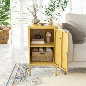 Aiasuit 2 Tiers Night Table Minimalist Style Tea Table Safe Lockable Coffee Table Metal Locker Bedside Cabinet Children's Bedside Cabinet Yellow Size: 27.55”H X 13.78”W X 14.96”D