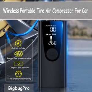 BigbugPro Wireless Portable Tire Air Compressor For Car - Upgrade Multiple Modes 22000mAh Tire Inflator 150 PSI High-Speed Inflation Pump Digital Air Compressor Tire Inflator Emergency Light-Black