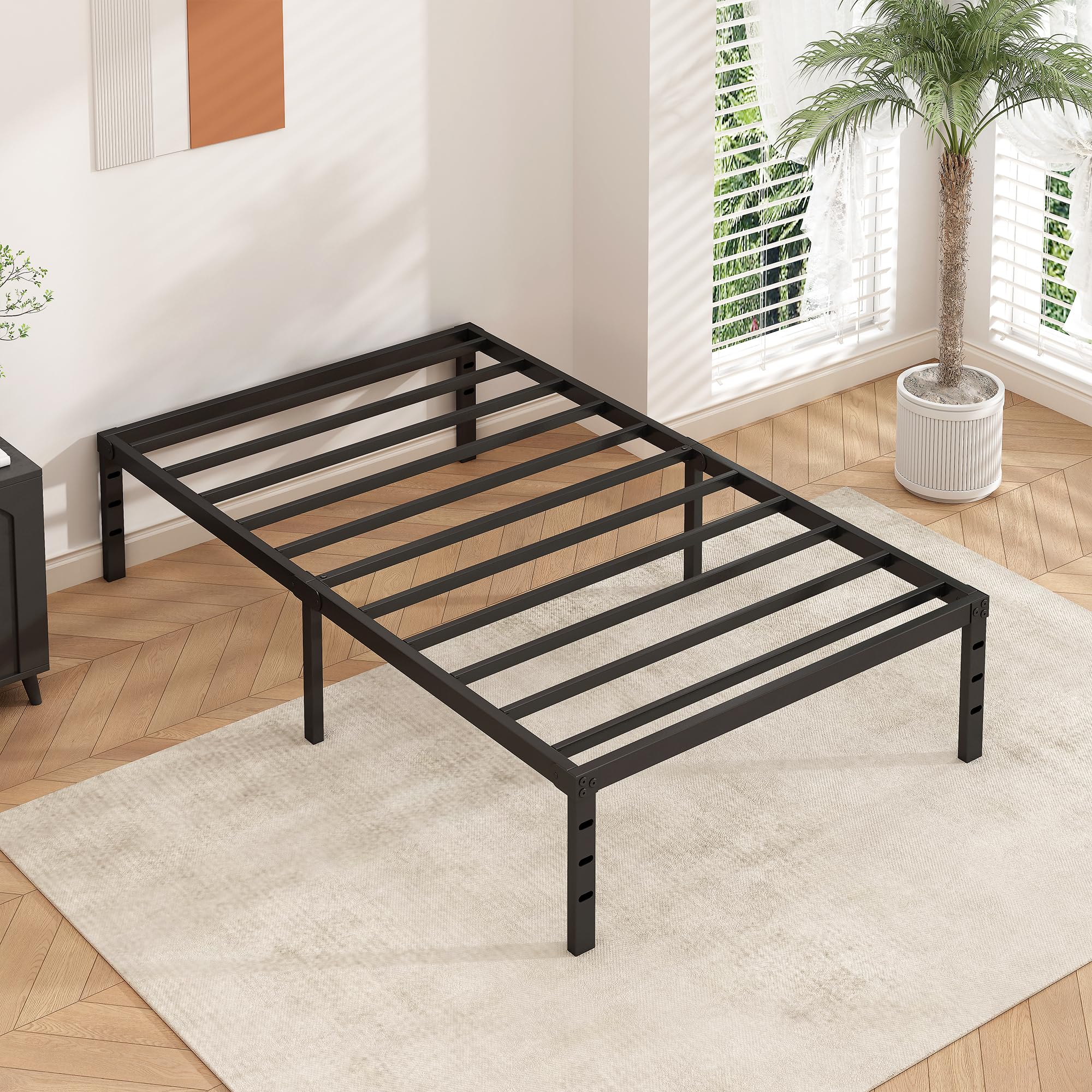 HLIPHA Metal Platform Bed Frame 14 Inch Tall Bed No Box Spring Needed,Twin Size Bed with Heavy Duty Strong Support Slats,Easy to Assemble,Black