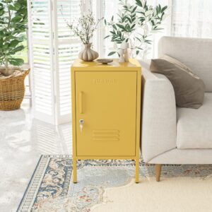 Aiasuit 2 Tiers Night Table Minimalist Style Tea Table Safe Lockable Coffee Table Metal Locker Bedside Cabinet Children's Bedside Cabinet Yellow Size: 27.55”H X 13.78”W X 14.96”D