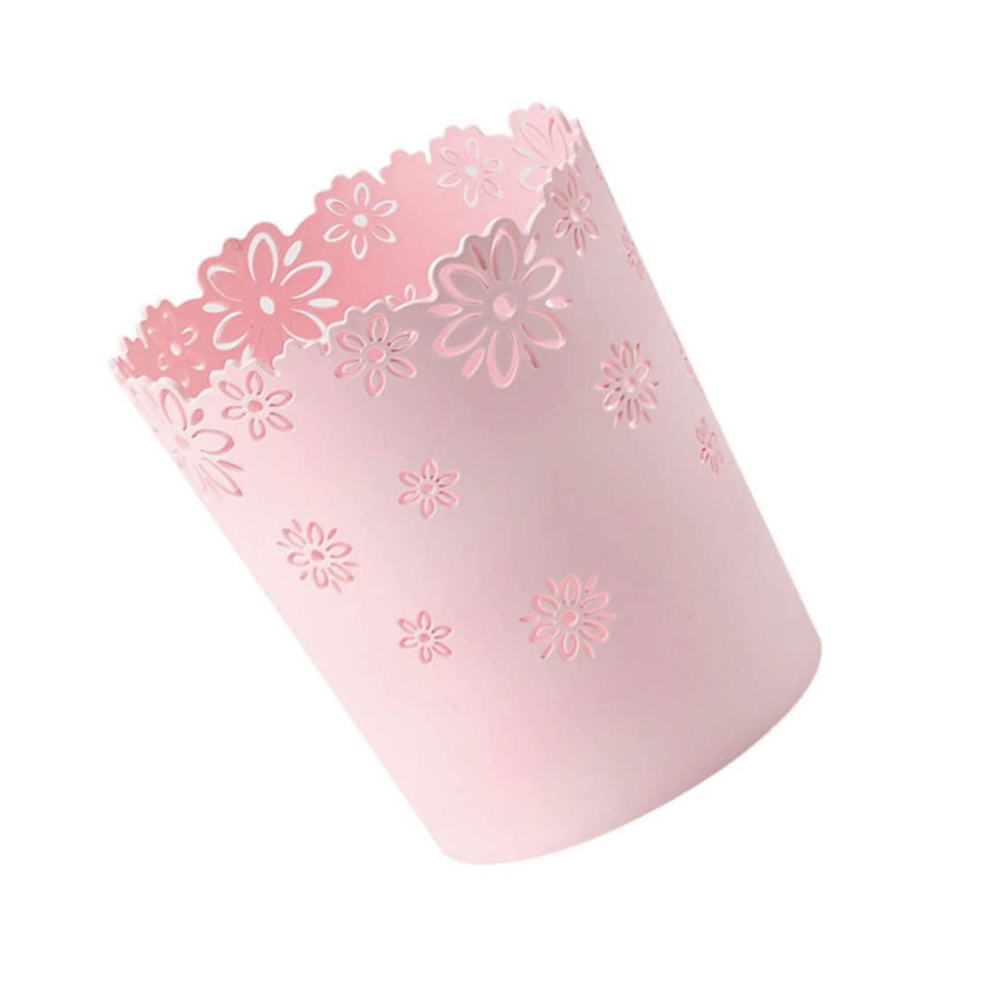 Comebachome Plastic Trash Can, Waste Paper Bin Flower Lace Waste Basket Round Rubbish Bin Hollow Garbage Can for Bedroom Bathroom Kitchen Office L