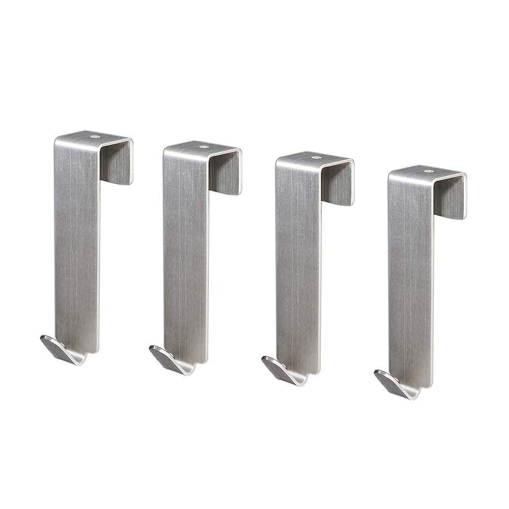 iuniq 4 Pcs Shower Door Hooks, Over The Door Towel Rack Heavy Duty Stainless Steel Brushed Nickel Shower Hooks Drilling-Free Coat Robe Hanger Shower Towel Holder for Cabinets and Cupboards Doors