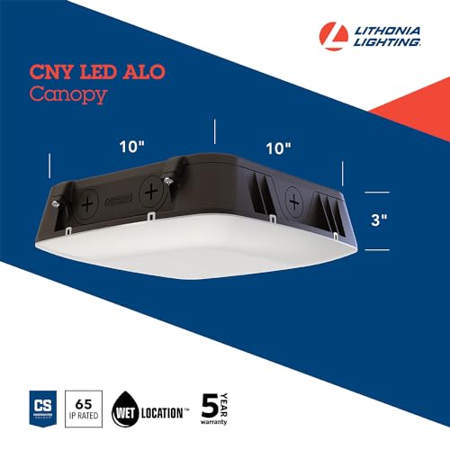 Lithonia Lighting CNY LED ALO SWW2 UVOLT PE PIR DDB M2 Outdoor LED Canopy Light with Adjustable Lumen Output, Switchable Color Temperature 3000K/4000K/5000K, Photocell, and Motion Sensor, Dark Bronze