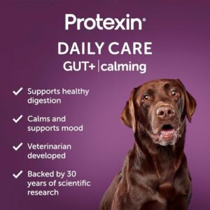 Protexin Daily Care Gut+ Calming, 60 postbiotic Dog Supplement Chews – Trout and Kale Flavored