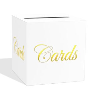 white card box for party, 8.7" cards gold foil design gift cards receiving box holder for wedding, bridal shower, graduation, birthday, retirement, baby shower, anniversaries party decorations