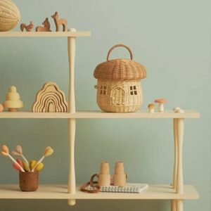 Mushroom Basket with Lid, Rattan Mushroom Storage Basket Hand Bag Basket Mushroom Home Decor Box, Handmade Rattan Mushroom Newborn Photography Props Desktop Storage Decoration(#1)