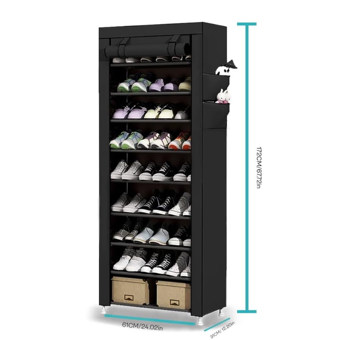 JINN CRAFT 10 Tiers Shoe Rack Storage Box for 27 Pairs, Foldable Shoe Rack, Foldable Shoes Organizer Cover, Shoe Cover Rack, Portable Shoe Storage Cabinet 158cm X 60cm X 30cm