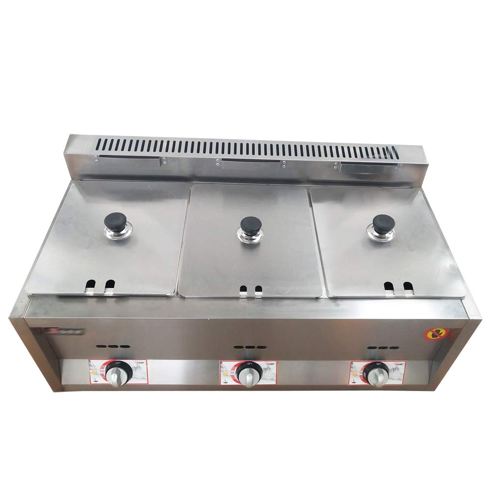 3-Pan Food Warmer Commercial Restaurant Steam Table Food Warmer 6L/Pan Chafing Dish Set Stainless Steel Gas Bain Marie Buffet Warming Tray Steam Table for Parties, Dinners