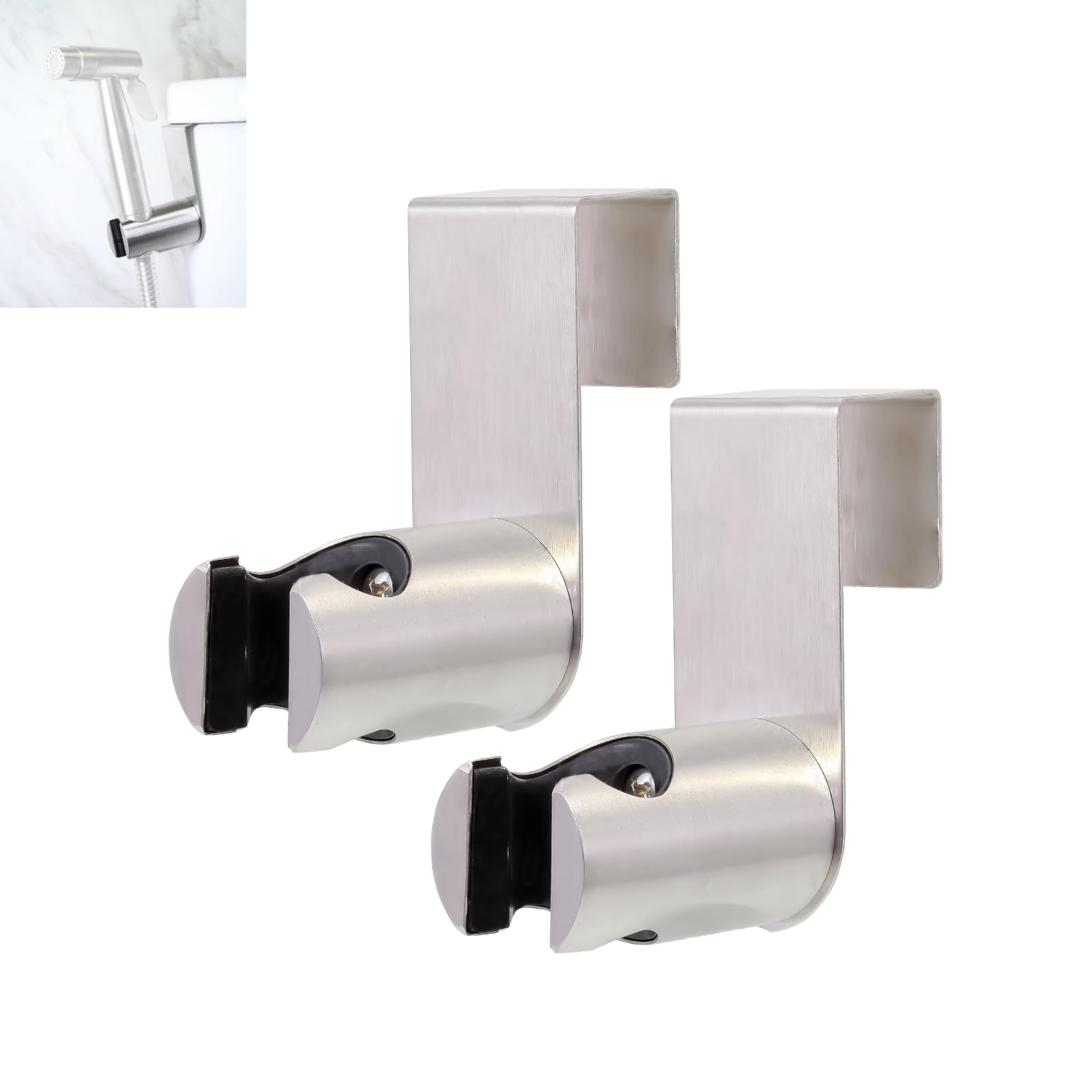 FOLINUS 2 Pieces Stainless Steel Bidet Sprayer Holder, Handheld Bidet Sprayer Hanger Hook for Toilet Tank Brushed Nickel