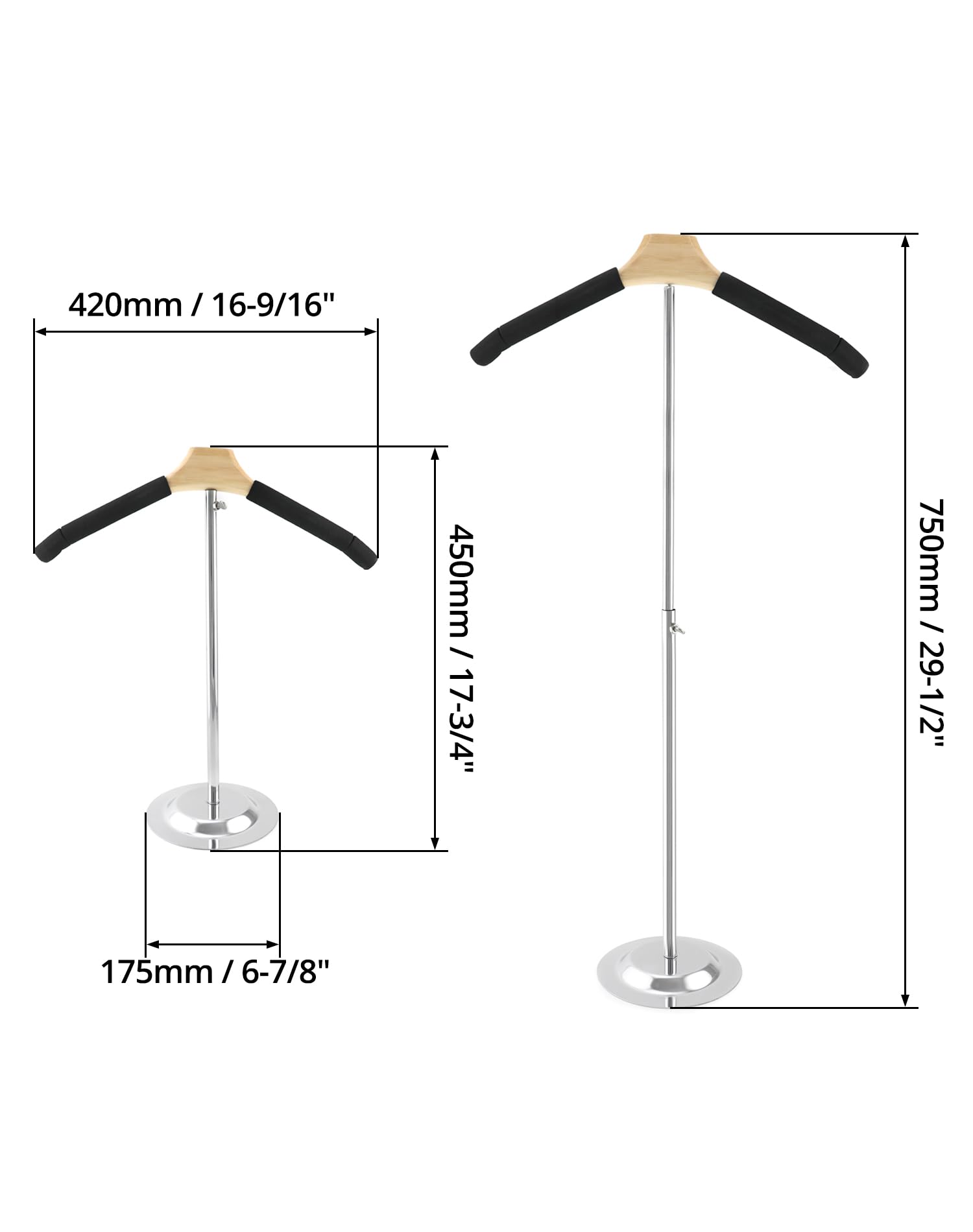 QWORK Adjustable Metal T-Shirt Display Stand, 2 Pack Foam & Wire Clothes Hanger Rack -16" to 28" for Coat Clothing Garment Retail, Craft Show