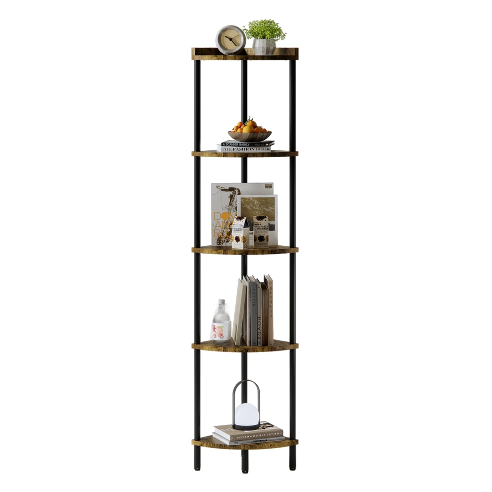 XIV 5 Tier Corner Shelf Stand, Industrial 65" Corner Shelves Display Shelf, Wood Tall Shelf Plant Stand, Storage Shelf for for Bathroom, Living Room, Kitchen, Office