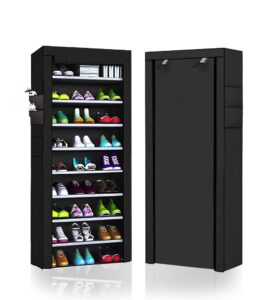 jinn craft 10 tiers shoe rack storage box for 27 pairs, foldable shoe rack, foldable shoes organizer cover, shoe cover rack, portable shoe storage cabinet 158cm x 60cm x 30cm