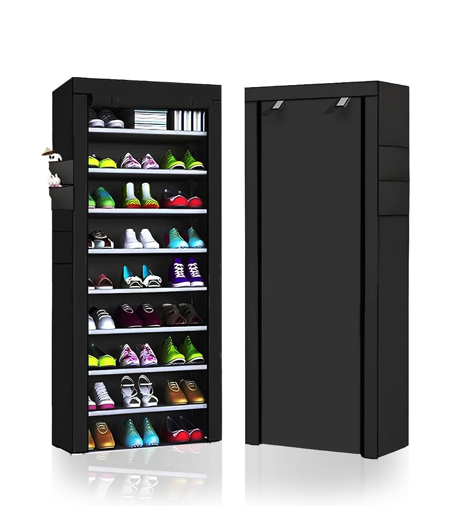 JINN CRAFT 10 Tiers Shoe Rack Storage Box for 27 Pairs, Foldable Shoe Rack, Foldable Shoes Organizer Cover, Shoe Cover Rack, Portable Shoe Storage Cabinet 158cm X 60cm X 30cm