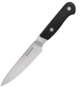 skware 4" paring knife - full tang high carbon german steel - compact chef knife for peeling, paring, trimming of meat, fruit, vegetables - black