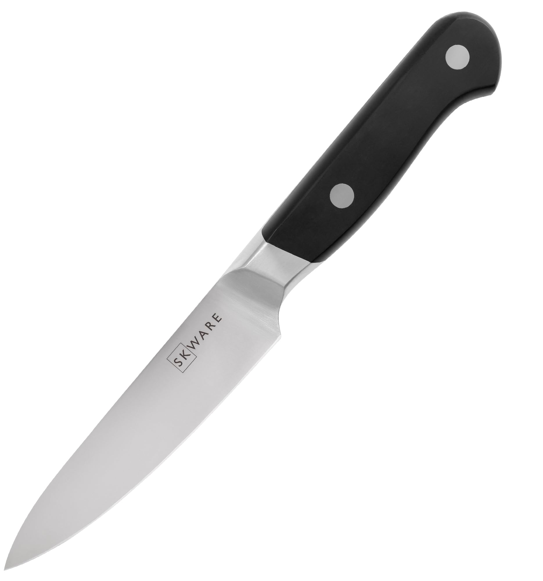 SKWARE 4" Paring Knife - Full Tang High Carbon German Steel - Compact Chef Knife for Peeling, Paring, Trimming of Meat, Fruit, Vegetables - Black