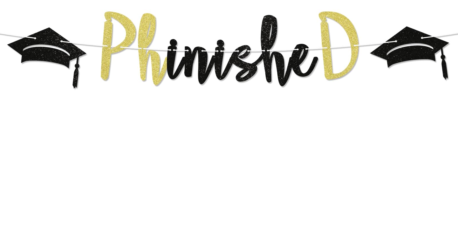 Phinished Banner - PHD Graduation Party Decor, Congrats PHD Banner, 2024 Graduation Party Sign, Congrats Doctor Graduation Party Decorations Black Gold Glitter