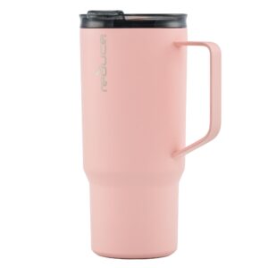 REDUCE 24 oz Hot1 Vacuum Insulated Mug for Hot Tea, Coffee and Other Hot Drinks - With Flo-Motion Lid and Handle, Single-Serve and Cupholder Friendly, Keeps Drinks Hot for up to 8 Hrs, Pink Salt